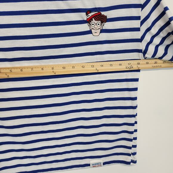 Zara Wheres Waldo T-shirt Size S Blue Stripe Round Neck Embroidered Geeky Casual - Picture 9 of 10